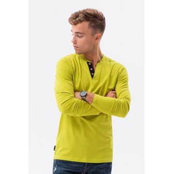 Bluza din bumbac cu fenta cu nasturi - Verde lime -