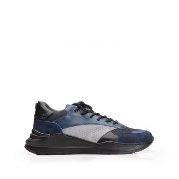 Sneakers bărbați din piele naturală, Leofex - Mostră Corvin Blue Gri Box