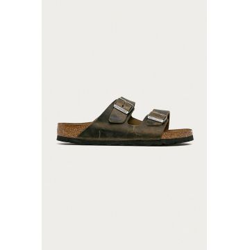 Birkenstock papuci de piele Arizona barbati, culoarea verde