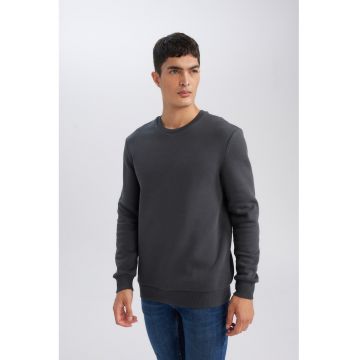 Bluza regular fit de trening cu model uni si decolteu la baza gatului