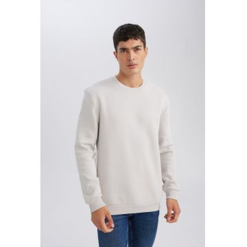 Bluza regular fit de trening cu model uni si decolteu la baza gatului