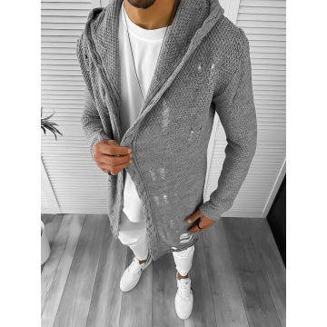 Cardigan barbati gri cu gluga slim fit ZR T3559 U6-1