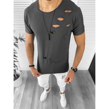 Tricou barbati gri inchis slim fit 12996