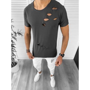 Tricou barbati gri inchis slim fit 12997