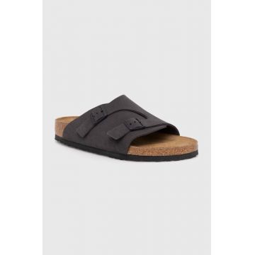 Birkenstock papuci din piele Zürich barbati, culoarea gri, 1028586