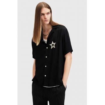 AllSaints camasa WISH barbati, culoarea negru, relaxed, M027SB