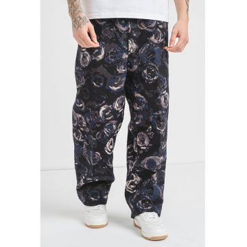 Pantaloni cu imprimeu floral si snur in talie