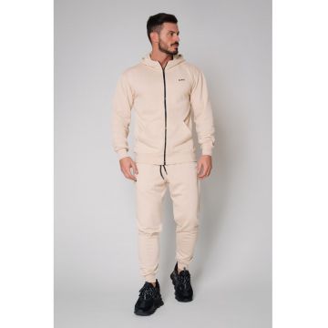 Set Roll hanorac cu fermoar si pantalon conic Light Beige 8923