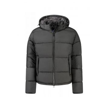 Geaca bomber barbati - cu 2 buzunare exterioare - cu gluga - logo -  Negru