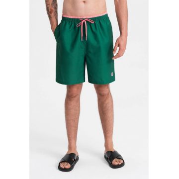 Pantaloni scurti de baie cu model uni si snur de ajustare in talie