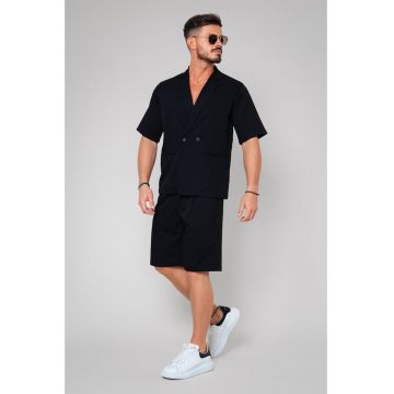 Set Sacou cu maneca scurta si pantalon scurt Oversized Black Negru