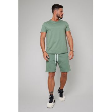 Set Tricou Barbati Asymetric si Pantalon scurt Olive Verde