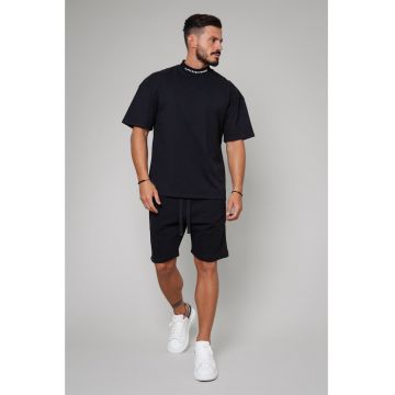 Set Tricou Barbati Turtle Neck si Pantalon scurt Black Negru