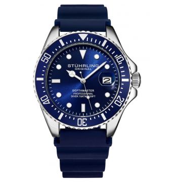 Ceas analog Depthmaster Quartz Diver 42 mm cu curea de cauciuc - albastru