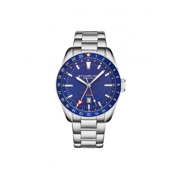 Ceas analog GMT Voyager GMT Quartz cu bratara din otel inoxidabil - Decor - Albastru