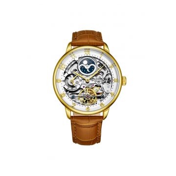 Ceas automatic cu mecanism vizibil - 40 mm - cu curea din piele in relief cu aligator - original STUHRLING - cordon - argintiu