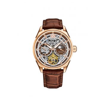 Ceas automatic cu mecanism vizibil Vanguard 1019 - Dual Time - 42mm Skeleton - Global - Maro