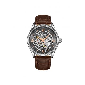 Ceas automatic Danemarca cu mecanism vizibil - 42 mm - curea din piele - Allure - gri