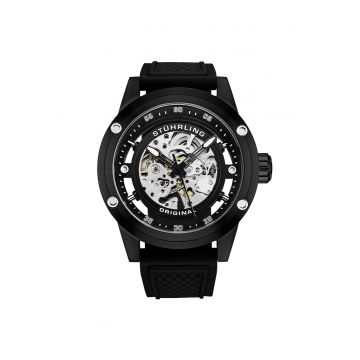 Ceas automatic Grandiose 4034 - cadran skeleton de 50 mm - curea din silicon -  Grandi - negru