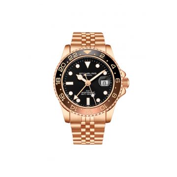 Ceas cu bratara din inox Meridian GMT Diver - Auriu rose