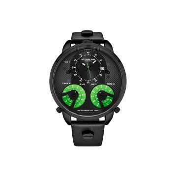 Ceas cu fuse orare multiple TerraTime Triple-Time de 50 mm - original STUHRLING - negru