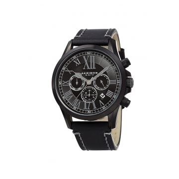 Ceas Dual Time cu o curea de piele AK897 - AK908 - negru