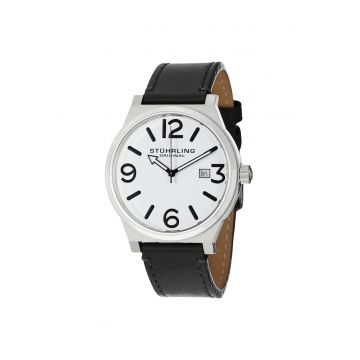 Ceas rotund analog Osprey Quartz 42 mm cu curea din piele - Dorset - alb