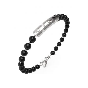 Bratara Edgy Styles cu agate negre Argintiu - Negru