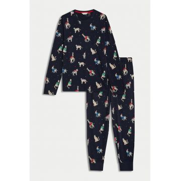 Pijama de bumbac cu model si pantaloni lungi