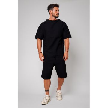 Set Tricou tricotat si Pantalon scurt Black Negru