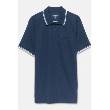 Tricou polo striat cu buzunar pe piept