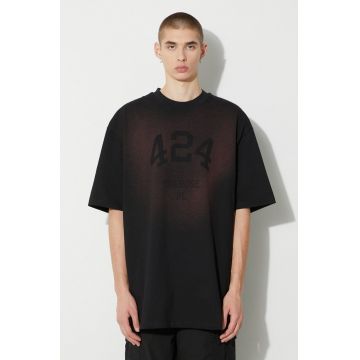 424 tricou din bumbac bărbați, culoarea negru, cu imprimeu, 35424M182S3T 236511