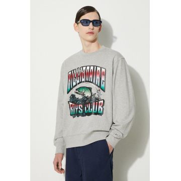 Billionaire Boys Club hanorac de bumbac Big Catch Crewneck barbati, culoarea gri, cu imprimeu, B24230