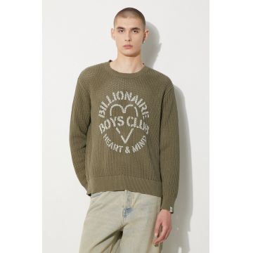 Billionaire Boys Club pulover de bumbac Heart & Mind Stencil Logo Jumper culoarea verde, călduros, B24224