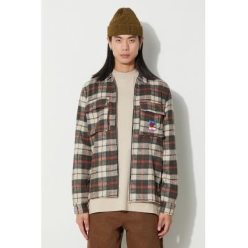 Butter Goods geacă cu aspect de cămașă Grove Plaid Overshirt culoarea bej, de tranziție, BGQ3232802