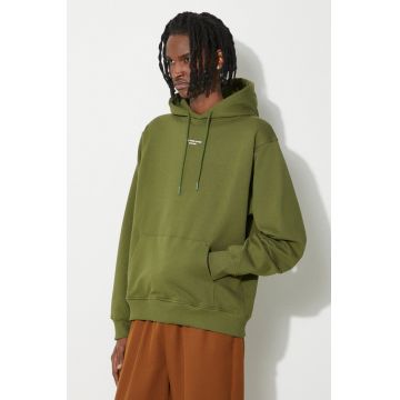 Drôle de Monsieur hanorac de bumbac Le Hoodie Slogan barbati, culoarea verde, cu glugă, neted, D-HO153-CO127-KK