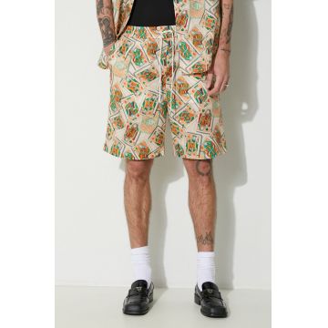 Drôle de Monsieur pantaloni scurți din in Le Short Jeu de Cartes culoarea portocaliu, D-BS138-LI002-PC