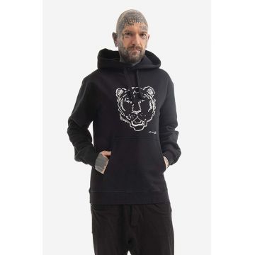 Maharishi hanorac de bumbac Tiger x Warhol bărbați, culoarea negru, cu glugă, cu imprimeu 9707.BLACK-BLACK