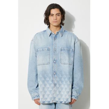 Marcelo Burlon geacă din denim Laser Cross Dnm Overshirt bărbați, de tranziție, oversized, CMYE01GF24DEN0014034