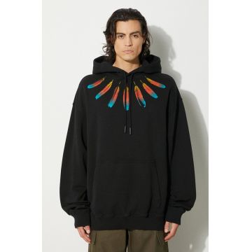 Marcelo Burlon hanorac de bumbac Collar Feathers Comfy Hoodie barbati, culoarea negru, cu glugă, cu imprimeu, CMBB106F24FLE0031084