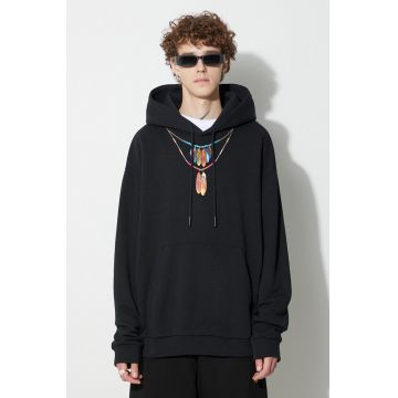 Marcelo Burlon hanorac de bumbac Feather Necklace bărbați, culoarea negru, cu glugă, cu imprimeu