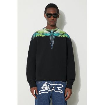 Marcelo Burlon hanorac de bumbac Icon Wings Regular Crewneck bărbați, culoarea negru, cu imprimeu, CMBA009S24FLE0011050