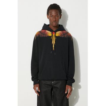 Marcelo Burlon hanorac de bumbac Icon Wings Regular Hoodie barbati, culoarea negru, cu glugă, cu imprimeu, CMBB007F24FLE0011025