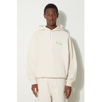 Marcelo Burlon hanorac de bumbac Solsticio Comfort Hoodie bărbați, culoarea bej, cu glugă, cu imprimeu, CMBB106S24FLE0060C50