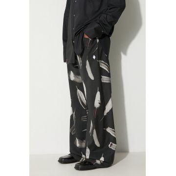 Marcelo Burlon pantaloni de lână Aop Wind Feathers culoarea negru, drept