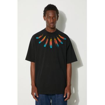 Marcelo Burlon tricou din bumbac Collar Feathers Over Tee barbati, culoarea negru, cu imprimeu, CMAA054F24JER0041084