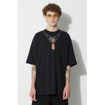 Marcelo Burlon tricou din bumbac Feathers Necklace culoarea negru, cu imprimeu