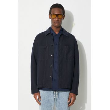 Norse Projects geacă cu aspect de cămașă Tyge Cotton Linen culoarea albastru marin, de tranzitie, oversize, N50.0244.7004