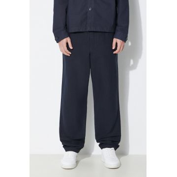 Norse Projects pantaloni din amestec de in Ezra Relaxed Cotton Linen culoarea albastru marin, cu fason chinos, N25.0402.7004