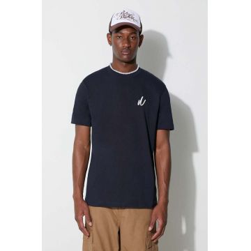 Norse Projects tricou din bumbac Johannes Organic Chain Stitch Logo T-shirt culoarea bleumarin, cu imprimeu N01.0648.7004